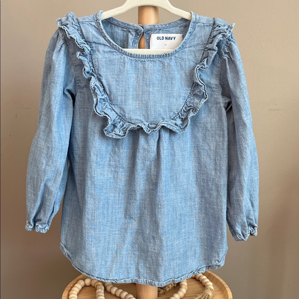 Old Navy Light Blue Ruffled Denim-Style Girls Top